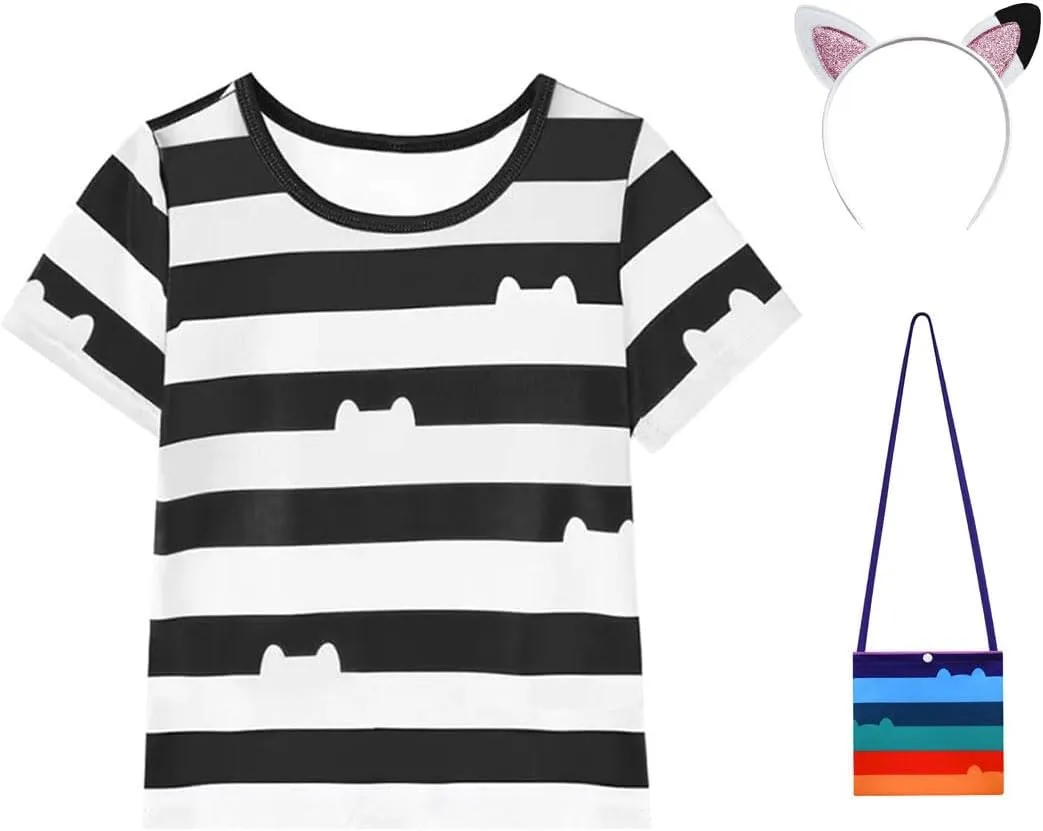 Girls' Cat Striped Top with Headband and Purse, 3-8Years