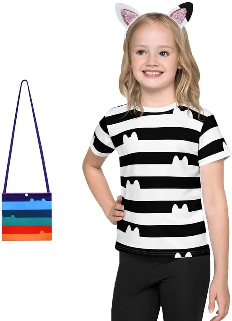 Girls' Cat Striped Top with Headband and Purse, 3-8Years