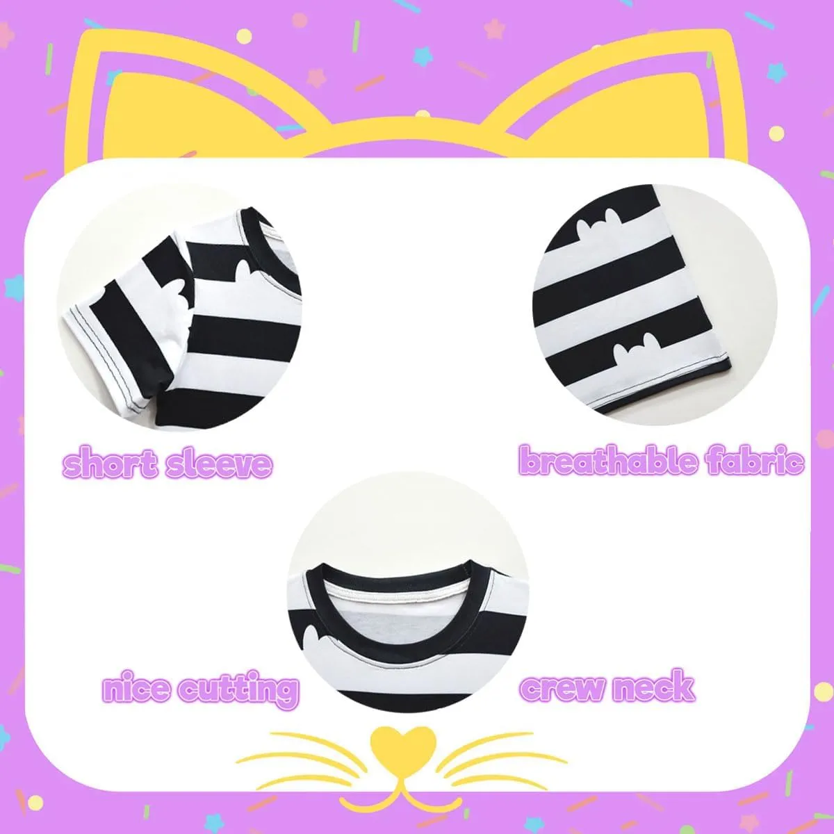 Girls' Cat Striped Top with Headband and Purse, 3-8Years