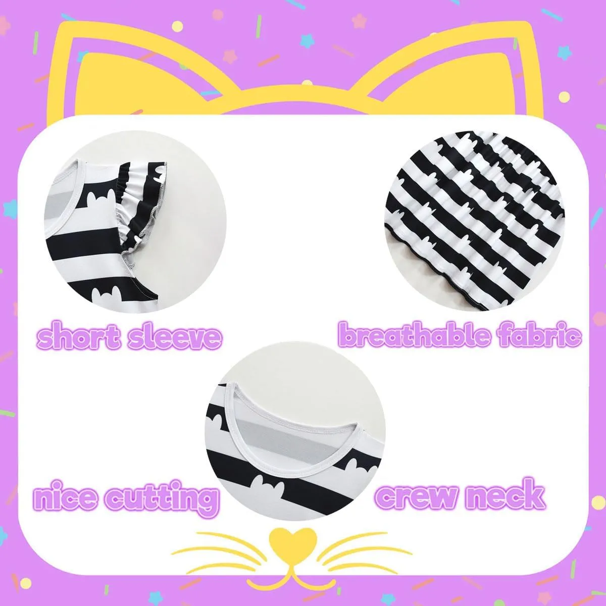 Girls' Striped Dress with Cat Ears Headband and Purse, 3-8Y