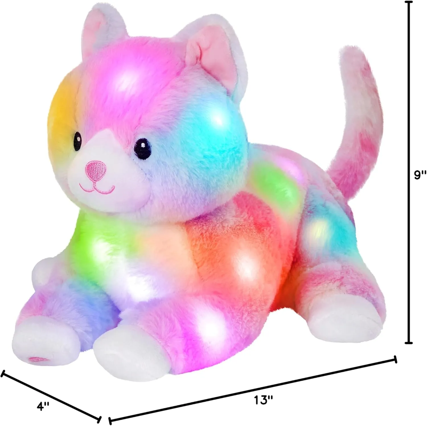 Glow Guards 13'' Lying Light up Rainbow Cat Plush Toy Rainbow Kitty Soft Stuffed Animal Bed Night Light Birthday for Toddler Kids