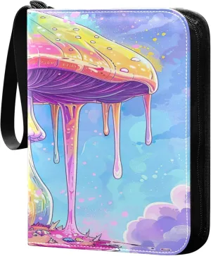Glowing Mushrooms Card Binder 4 Pocket Collectible Trading Card Albums with 50 Sleeves Double Side PU Waterproof 3 Ring for Sports & Game Cards