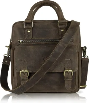 Goatter Men's Adult Hunter Leather 12" Inch Shoulder Crossbody Travel Messenger Bags,
