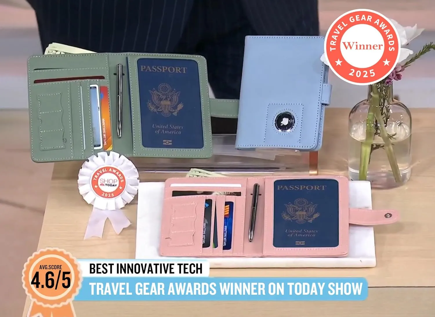 GOAUS Passport Holder for Travel with Airtag Card Slots, Money Pocket, Women Men RFID Blocking Wallet Book Case Blue