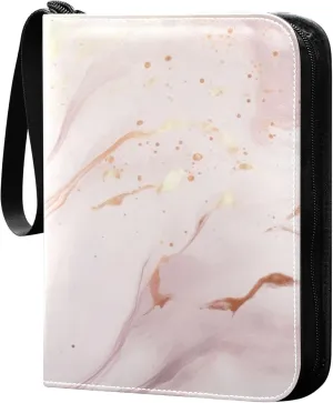 Gold Marble Marble Card Binder 4 Pocket Collectible Trading Card Albums with 50 Sleeves Double Side PU Waterproof 3 Ring for Sports & Game Cards