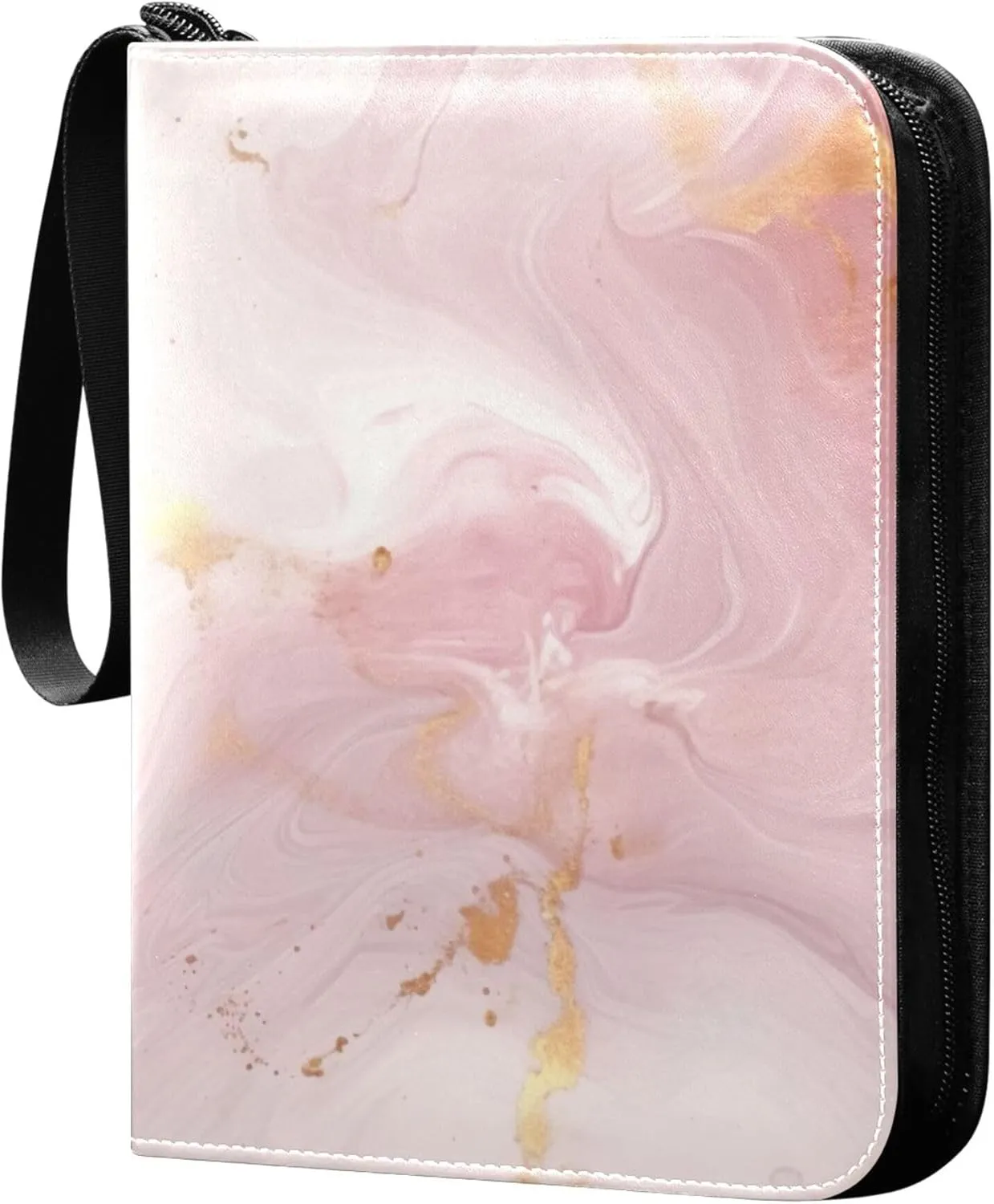 Gold Marble Marble Card Binder 4 Pocket Collectible Trading Card Albums with 50 Sleeves Double Side PU Waterproof 3 Ring for Sports & Game Cards