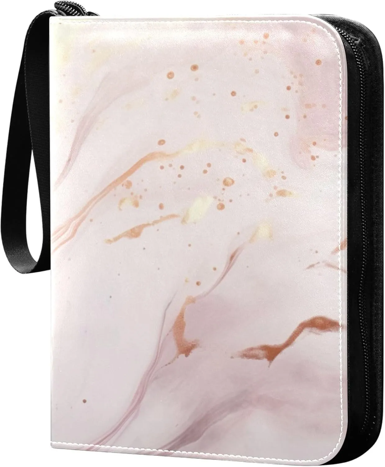 Gold Marble Marble Card Binder 4 Pocket Collectible Trading Card Albums with 50 Sleeves Double Side PU Waterproof 3 Ring for Sports & Game Cards