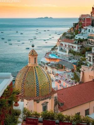 GOLDyyFROG DIY 5D Diamond Art Kits, Round Full Drill Gem Diamond Dots Painting Positano Amalfi Coast Sunset Campania Sorrento Italy Mediterranean Sea Beautiful View European Landscape 12x16 Inch