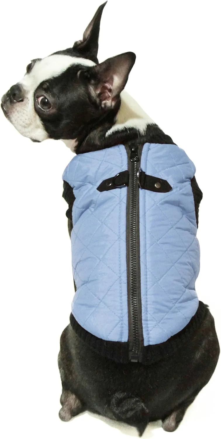 Gooby Fashion Vest Dog Jacket - Gray, Large - Warm Zip Up Bomber Vest with Dual D Ring Leash - Winter Water Resistant Sweater - Clothes for Small or Medium Dogs