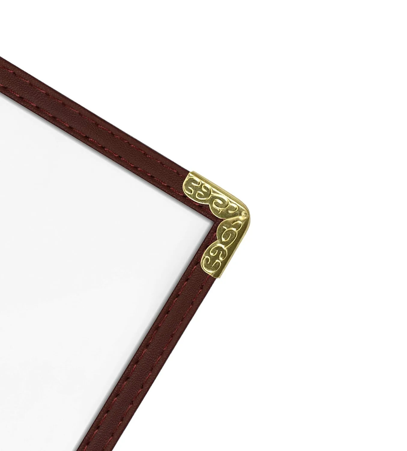 Goodsmart Restaurant Menu Covers - 25 Pack Brown 8.5" x 11", 2-Page/4-View, Side-Loading Vinyl Menu Holders, Clear Sleeves, Double-Stitched Edge, Leather-Style Café Menu Covers with Gold Corners
