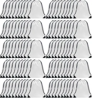 GoodtoU Drawstring Backpack Bulk, 100 Pcs Draw String Bags Cinch Bag Drawstring Gym Bag Sackpack Drawstring Bags for Women Men, White