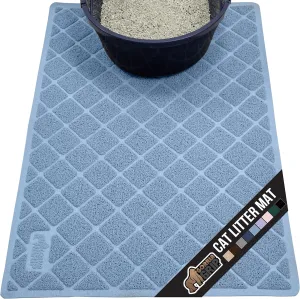 GORILLA GRIP Cat Litter Box Mat, Water Resistant Kitty Litter Trapping Mat, Textured Backing, Easy to Clean, Less Waste and Clean Floors, Kitten Supplies for Indoor Cats, Soft on Paws, 24x17 Lt Blue