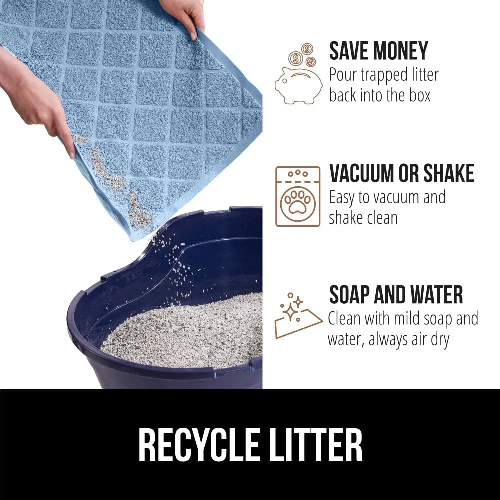 GORILLA GRIP Cat Litter Box Mat, Water Resistant Kitty Litter Trapping Mat, Textured Backing, Easy to Clean, Less Waste and Clean Floors, Kitten Supplies for Indoor Cats, Soft on Paws, 24x17 Lt Blue