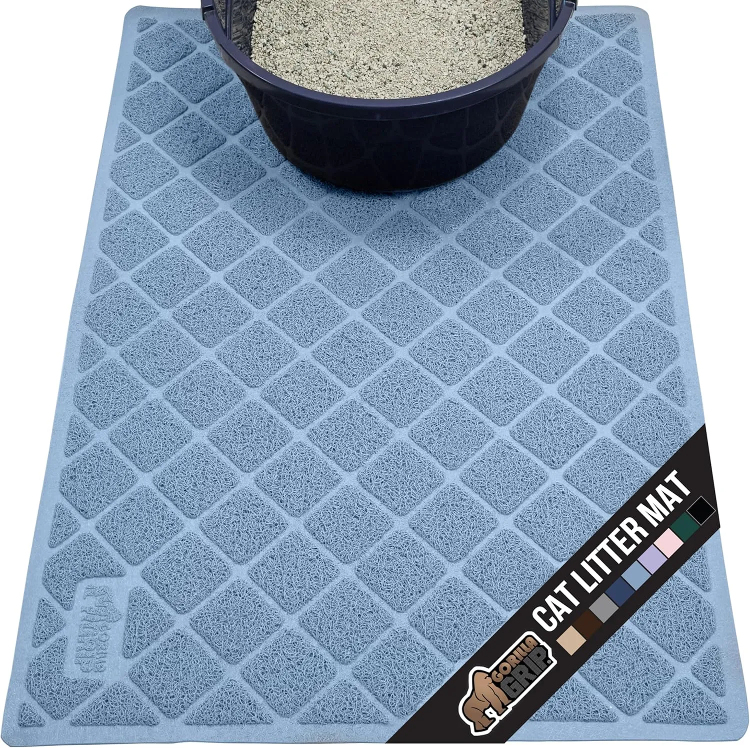 GORILLA GRIP Cat Litter Box Mat, Water Resistant Kitty Litter Trapping Mat, Textured Backing, Easy to Clean, Less Waste and Clean Floors, Kitten Supplies for Indoor Cats, Soft on Paws, 24x17 Lt Blue