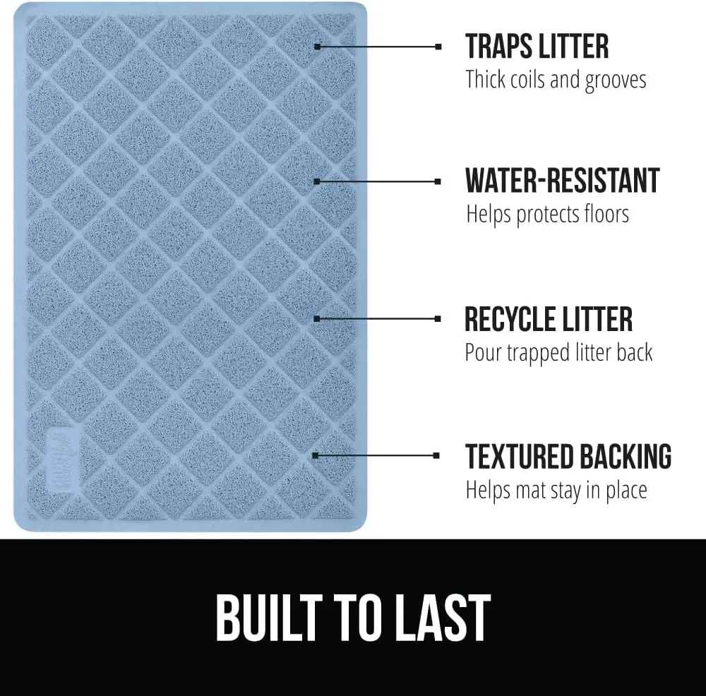 GORILLA GRIP Cat Litter Box Mat, Water Resistant Kitty Litter Trapping Mat, Textured Backing, Easy to Clean, Less Waste and Clean Floors, Kitten Supplies for Indoor Cats, Soft on Paws, 24x17 Lt Blue
