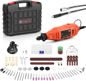 GOXAWEE Rotary Tool Kit with Keyless Drill Chuck and Flex Shaft, Variable Speed Electric Multiuse Tool & 140 Accessories for Cutting, Drilling, Engraving, Grinding, Sanding, Polishing, Crafts, and DIY