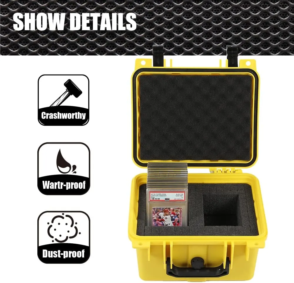 Graded Card Storage Box Compatible with PSA BGS SGC One Touch Deep Travel Size Weatherproof Case Waterproof Slab with Impact Absorbing Dual Foam Slots(Yellow)