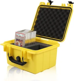 Graded Card Storage Box Compatible with PSA BGS SGC One Touch Deep Travel Size Weatherproof Case Waterproof Slab with Impact Absorbing Dual Foam Slots(Yellow)