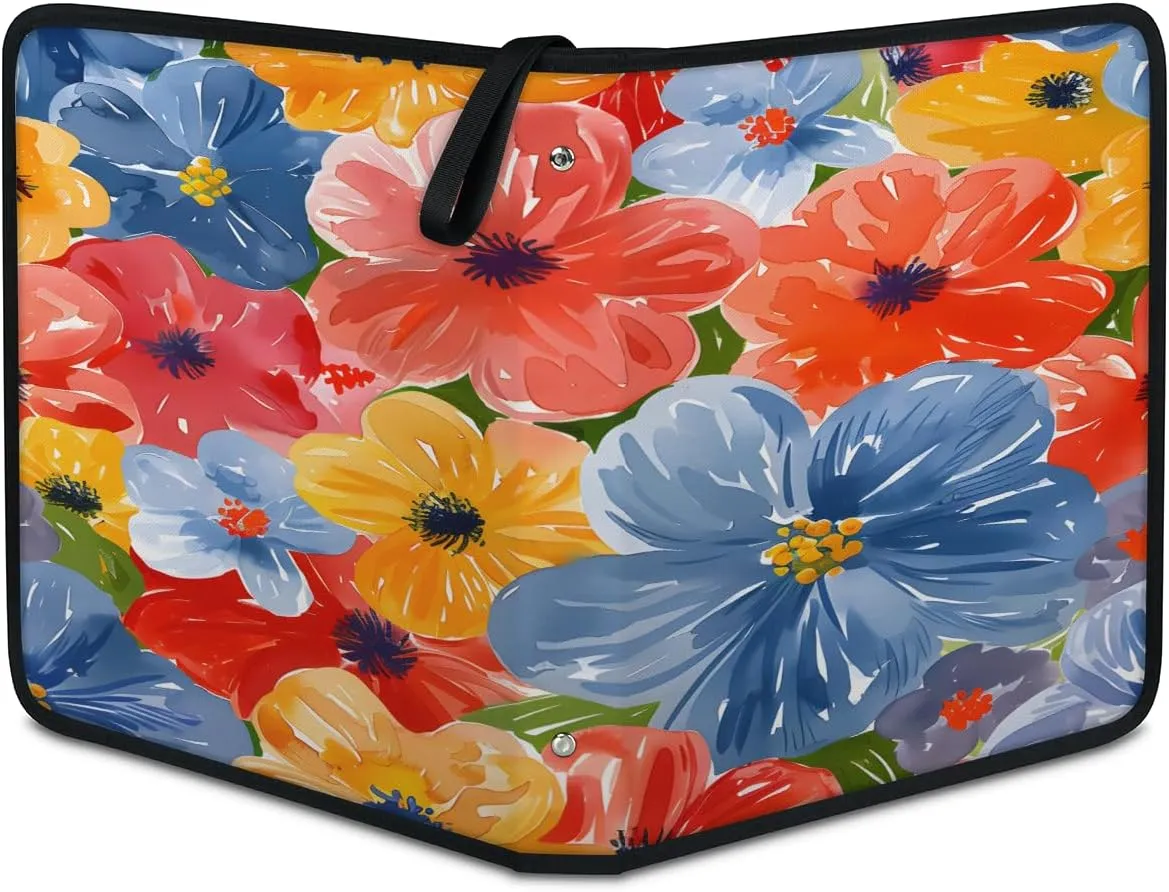 Graffiti Flowers 3 Ring Trading Zipper Binder Strap, Trading Card Binder 4 Pocket, 400 Pockets Card Holder with 50 Removable Sleeves for Game Cards