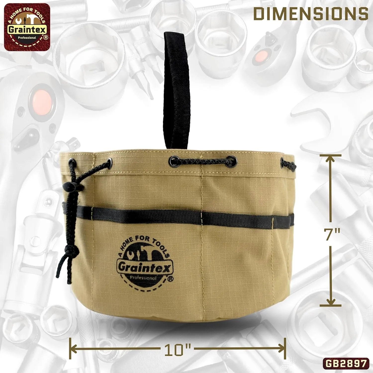 Graintex 18 Pockets Grab Bag Khaki Color Rip-stop Canvas Drawstring Closure, Small Parts Organizer, Small Tools, Screws, Parts, Parachute Tool Bag for Efficient Storage to Essential Items - GB2897
