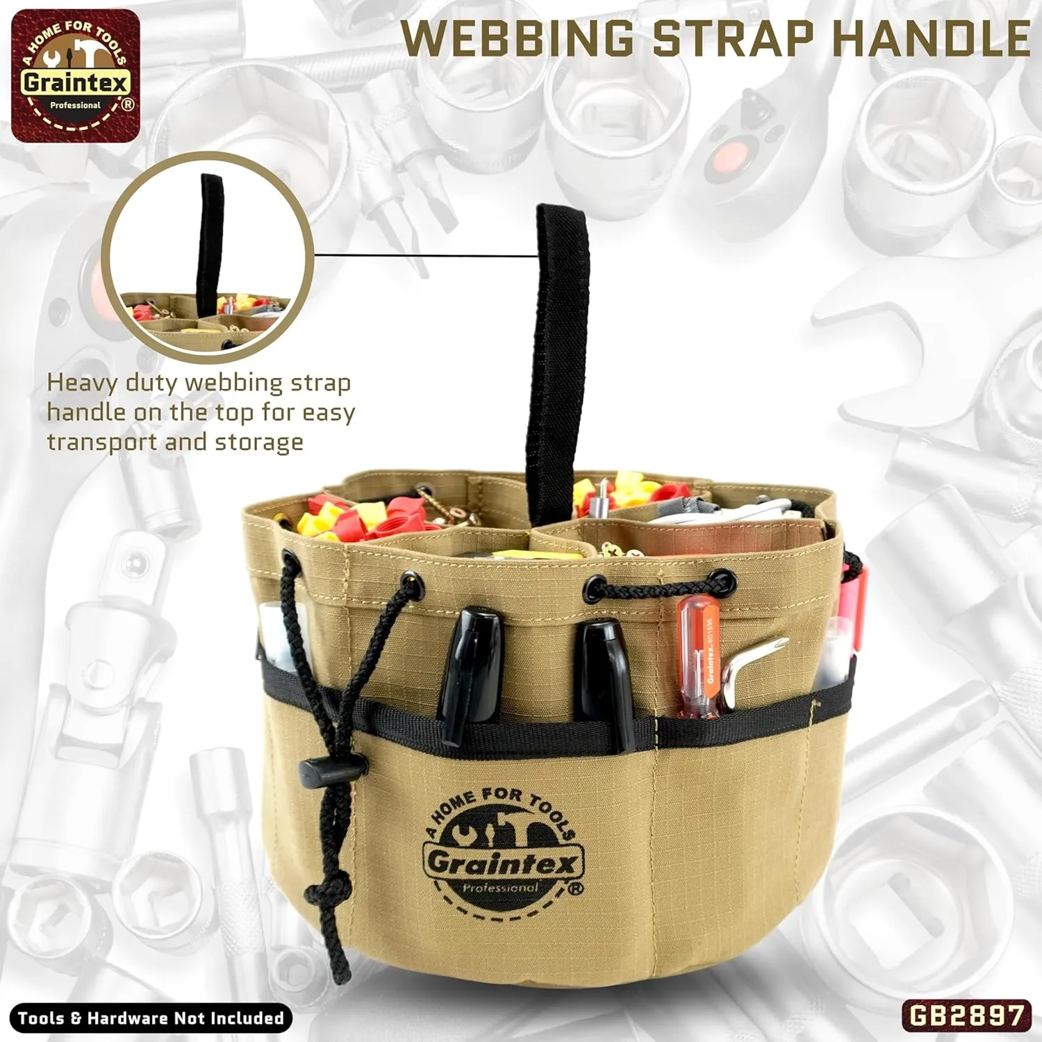Graintex 18 Pockets Grab Bag Khaki Color Rip-stop Canvas Drawstring Closure, Small Parts Organizer, Small Tools, Screws, Parts, Parachute Tool Bag for Efficient Storage to Essential Items - GB2897