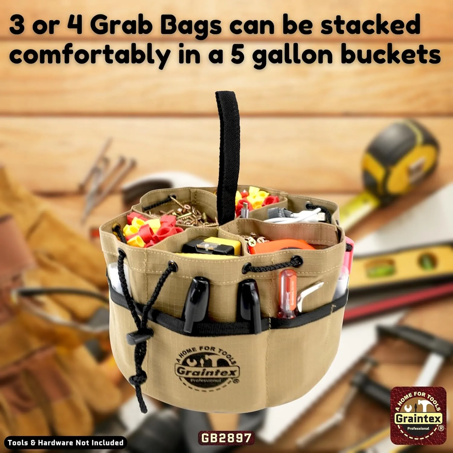 Graintex 18 Pockets Grab Bag Khaki Color Rip-stop Canvas Drawstring Closure, Small Parts Organizer, Small Tools, Screws, Parts, Parachute Tool Bag for Efficient Storage to Essential Items - GB2897