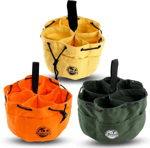 Graintex GB2845 18 Pockets Grab Bags Set of 3 Pcs Orange, Yellow and Hunter Green Color Rip-stop Canvas, Drawstring Closure, Small Parts Organizer Bag, Parachute Tool Bag, Parachute Tool Organizer