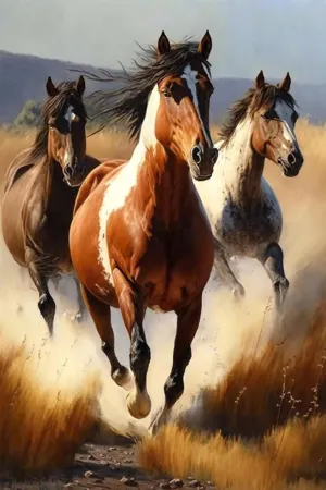 Grassland Running Horses Diamond Painting Kits, Diamond Painting Art Animal 5D Round Diamond Digital Painting Crystal Gemstone Crafts for Home Decor 18x25 Inch