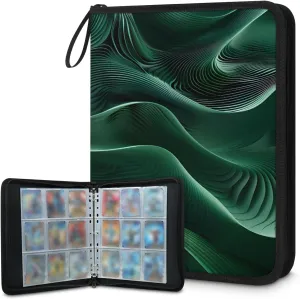Green 3 Ring Trading Zipper Binder Strap, Trading Card Binder 4 Pocket, 400 Pockets Card Holder with 50 Removable Sleeves for Game Cards