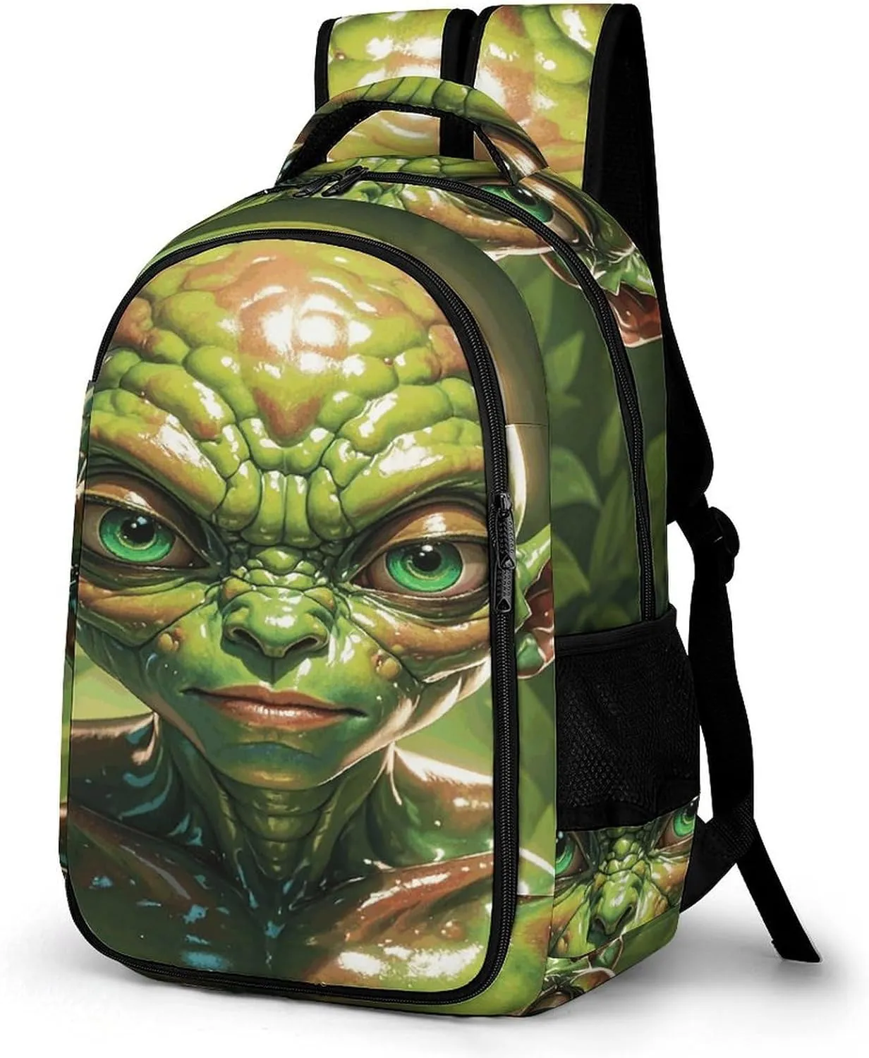Green Alien Travel Backpack Adjustable Computer Bag Casual Travel Daypack Satchel Backpack Unisex