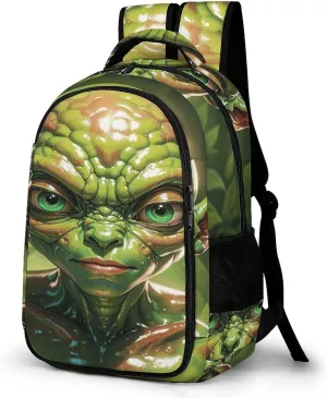 Green Alien Travel Backpack Adjustable Computer Bag Casual Travel Daypack Satchel Backpack Unisex
