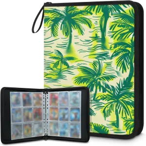 Green Coconut Trees 3 Ring Trading Zipper Binder Strap, Trading Card Binder 4 Pocket, 400 Pockets Card Holder with 50 Removable Sleeves for Game Cards