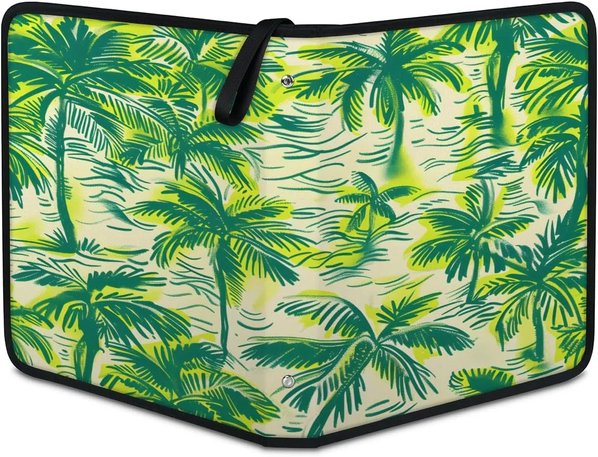 Green Coconut Trees 3 Ring Trading Zipper Binder Strap, Trading Card Binder 4 Pocket, 400 Pockets Card Holder with 50 Removable Sleeves for Game Cards