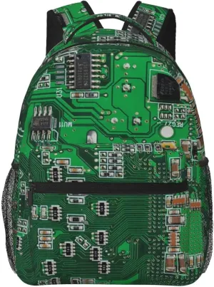 Green Computer Circuit Board Stylish Casual Backpack Purse For Women Personalized Laptop Backpacks With Multiple Pockets Computer Daypack For Work Business Travel