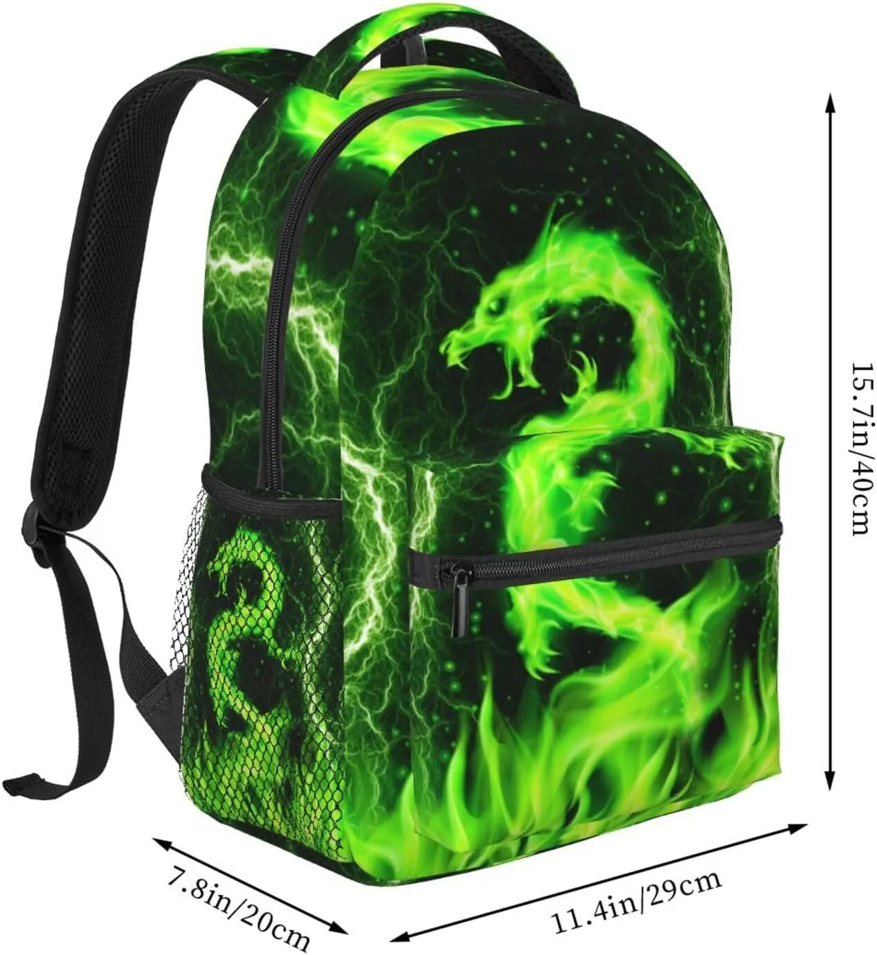 Green Dragon Backpack for Boys Girls Kids Animal Backpacks Cool Lighting Bookbags for 2nd 3rd 4th 5th 6th Grade Back to School Gifts