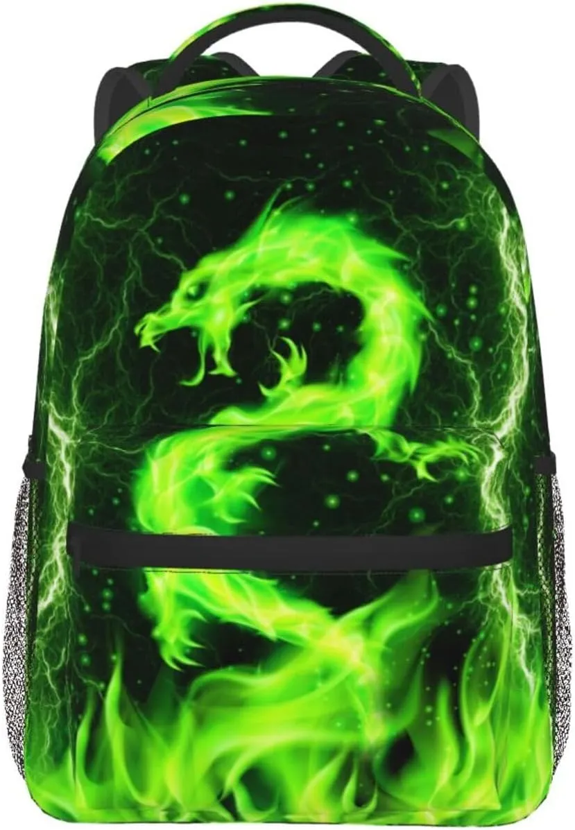Green Dragon Backpack for Boys Girls Kids Animal Backpacks Cool Lighting Bookbags for 2nd 3rd 4th 5th 6th Grade Back to School Gifts
