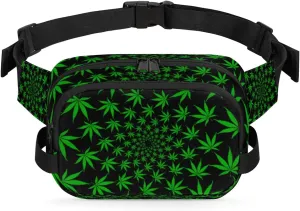 Green Marijuana Fanny Packs Belt Bag for Women Man Weed Leaf Waist Pack Fashion Crossbody Bag Hip Bum Bag with Adjustable Strap for Outdoors Workout Casual Traveling Running Hiking Cycling