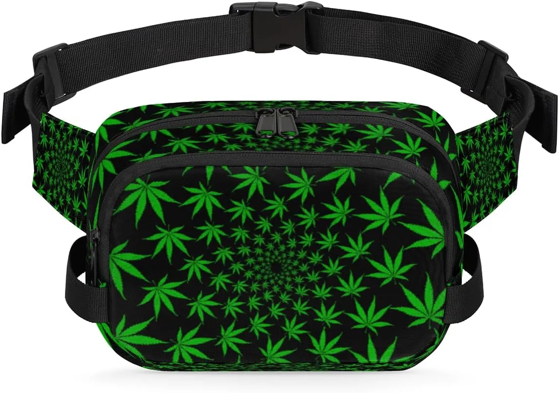 Green Marijuana Fanny Packs Belt Bag for Women Man Weed Leaf Waist Pack Fashion Crossbody Bag Hip Bum Bag with Adjustable Strap for Outdoors Workout Casual Traveling Running Hiking Cycling