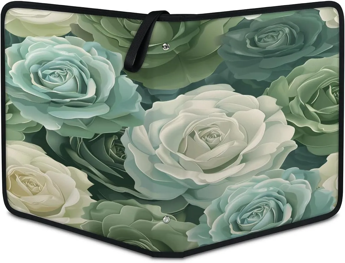 Green Roses 3 Ring Trading Zipper Binder Strap, Trading Card Binder 9 Pocket, 900 Pockets Card Holder with 50 Removable Sleeves for Game Cards