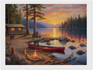 GTABVECT Alpine Lakeside Cabin Bonfire Diamond Art Painting Art Kits for Adults Diamond Art Painting Diamond Art Kits 5D Diamond Art Painting Art Kits for Home Wall Decor 12x16inch