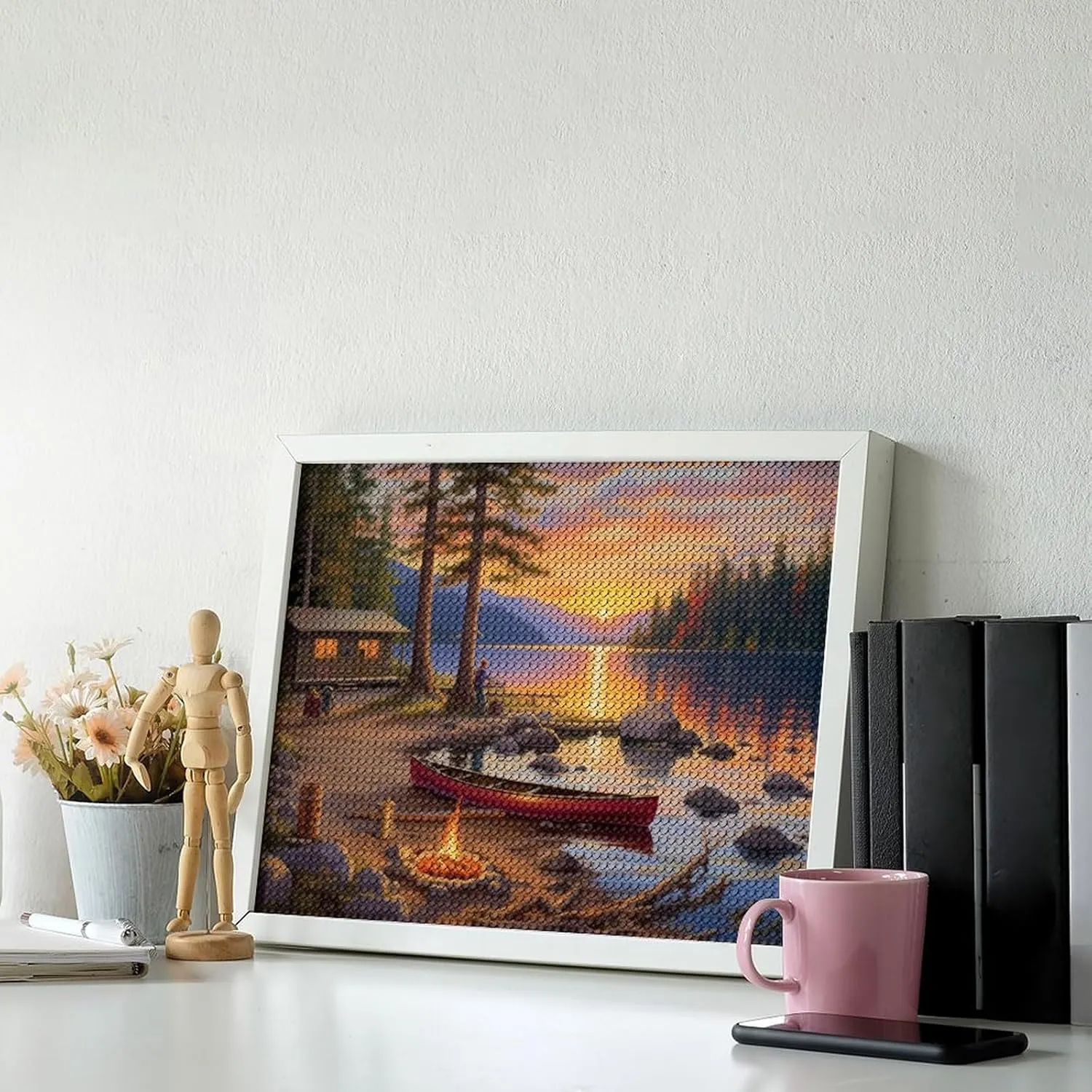 GTABVECT Alpine Lakeside Cabin Bonfire Diamond Art Painting Art Kits for Adults Diamond Art Painting Diamond Art Kits 5D Diamond Art Painting Art Kits for Home Wall Decor 12x16inch