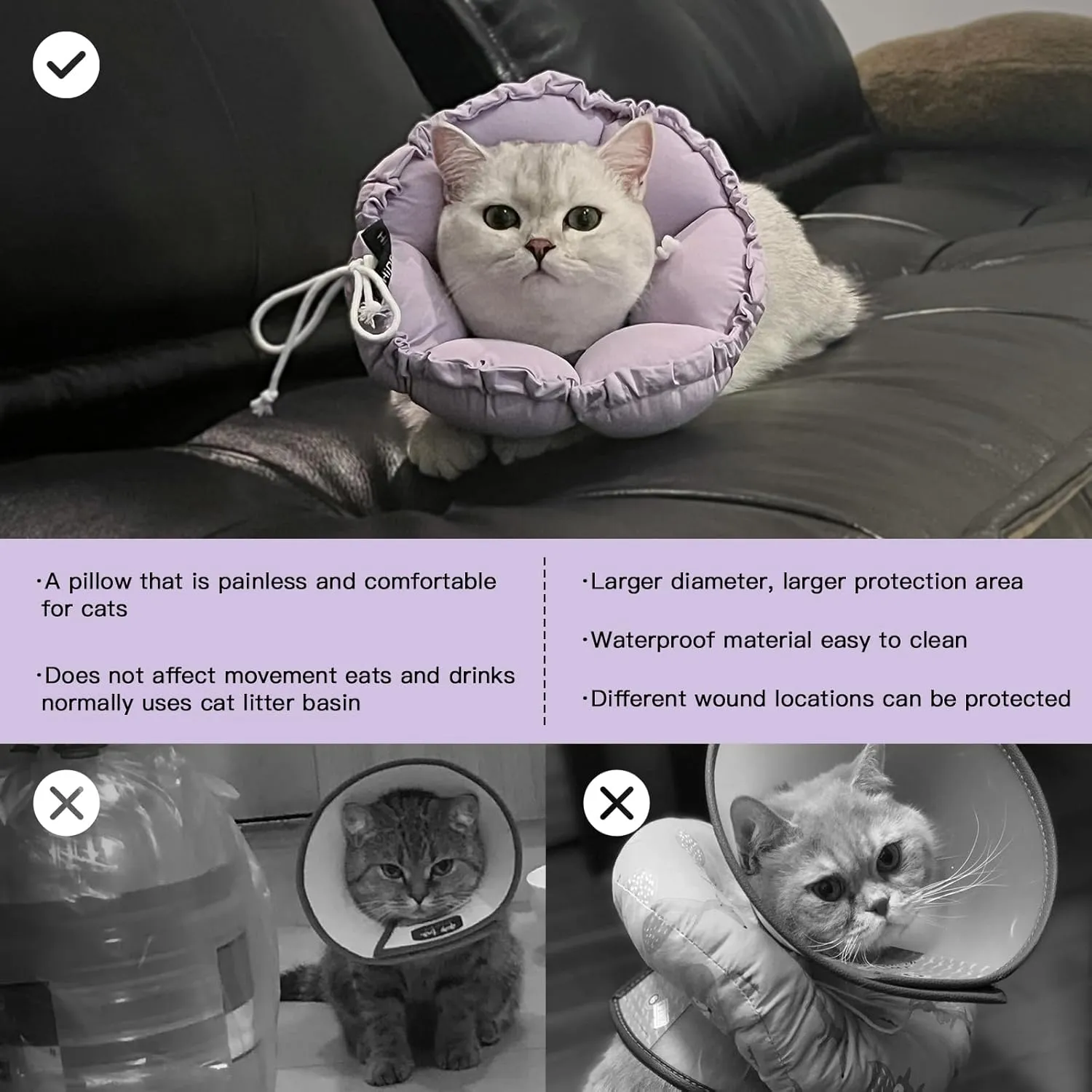 H HIDREAM Soft Cat Cone Collar， Cute Adjustable Cat Recovery Collar，Elizabethan e Collar That can Protect Head and Foot Wounds，Purple Flower All-Season Style