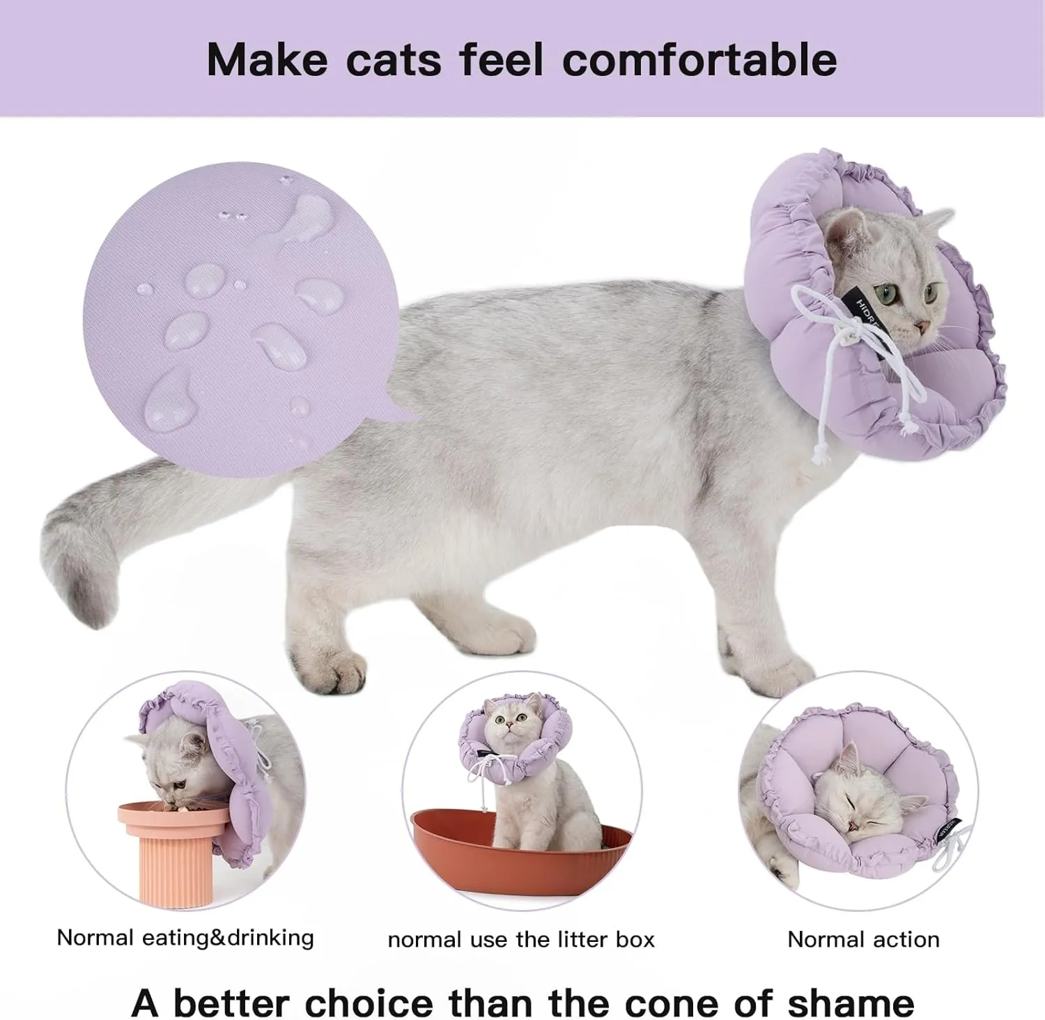 H HIDREAM Soft Cat Cone Collar， Cute Adjustable Cat Recovery Collar，Elizabethan e Collar That can Protect Head and Foot Wounds，Purple Flower All-Season Style