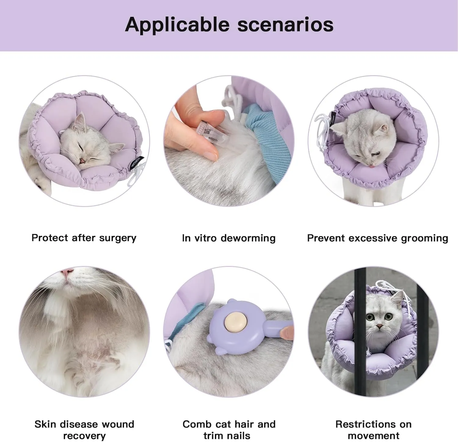H HIDREAM Soft Cat Cone Collar， Cute Adjustable Cat Recovery Collar，Elizabethan e Collar That can Protect Head and Foot Wounds，Purple Flower All-Season Style