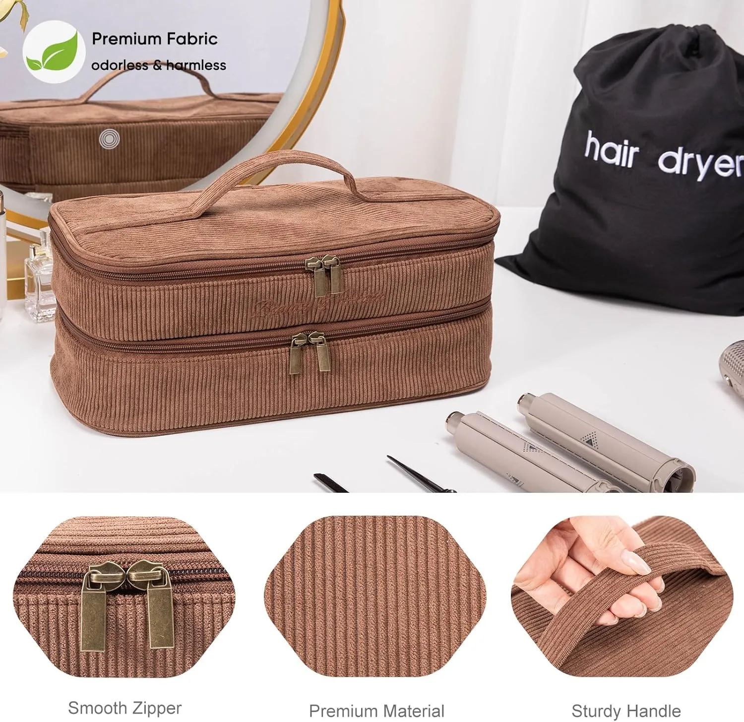 Hair Tools Travel Case with Black Hair Dryer Bag,Double-Layer Hair Tools Travel Carrying Case for Shark FlexStyle/SmoothStyle - Hair Air Wrap Dryer Case Flat Curling Iron Travel Organizer