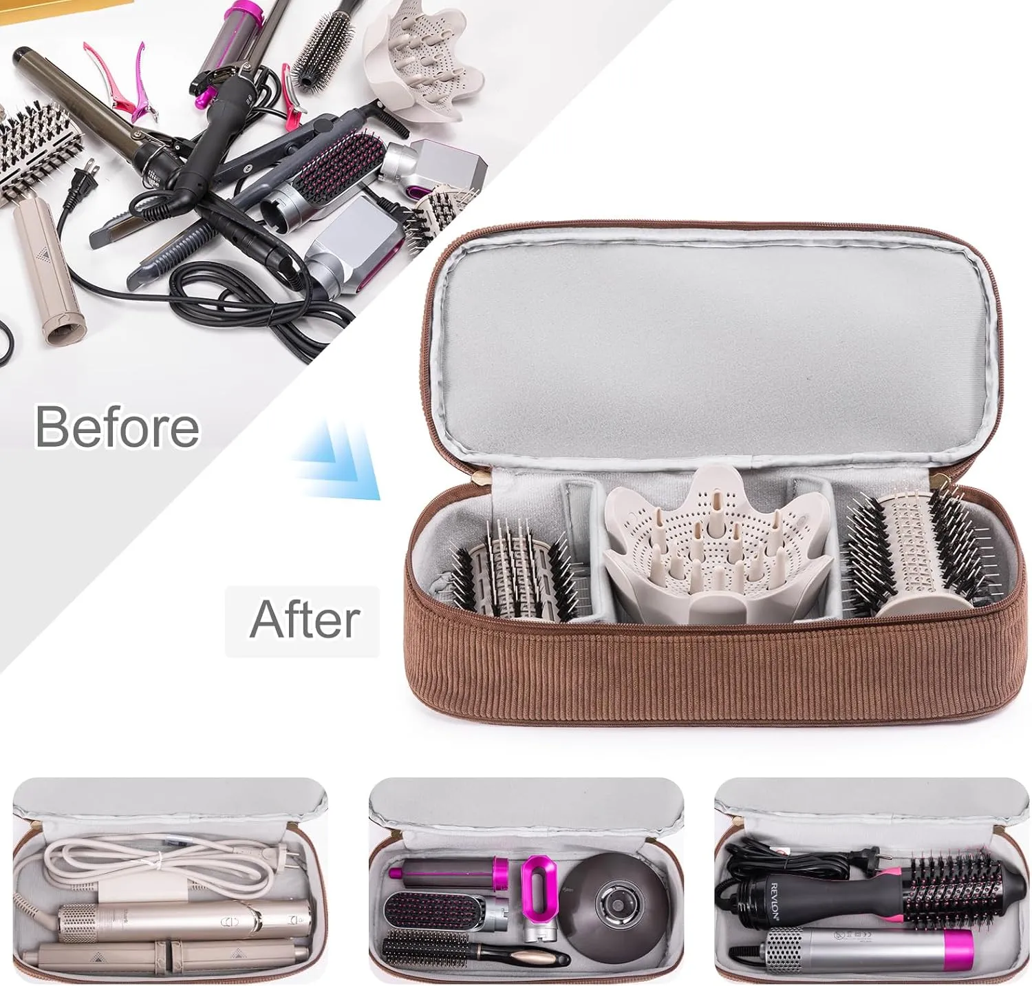 Hair Tools Travel Case with Black Hair Dryer Bag,Double-Layer Hair Tools Travel Carrying Case for Shark FlexStyle/SmoothStyle - Hair Air Wrap Dryer Case Flat Curling Iron Travel Organizer