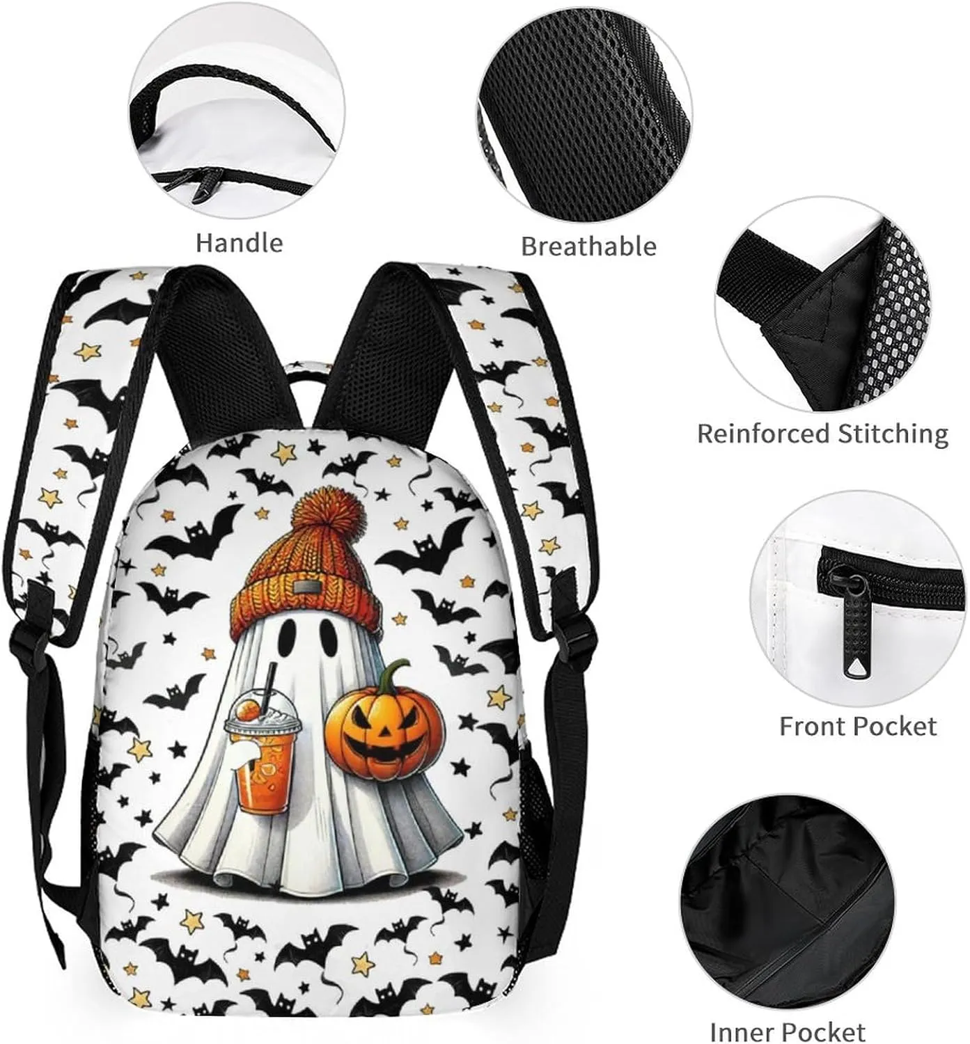 Halloween School Backpack for Kids Girls Boys, 16 Inch Scary Halloween Themed Bookbag, School Backpacks for Students Children, Lightweight, Large Capacity