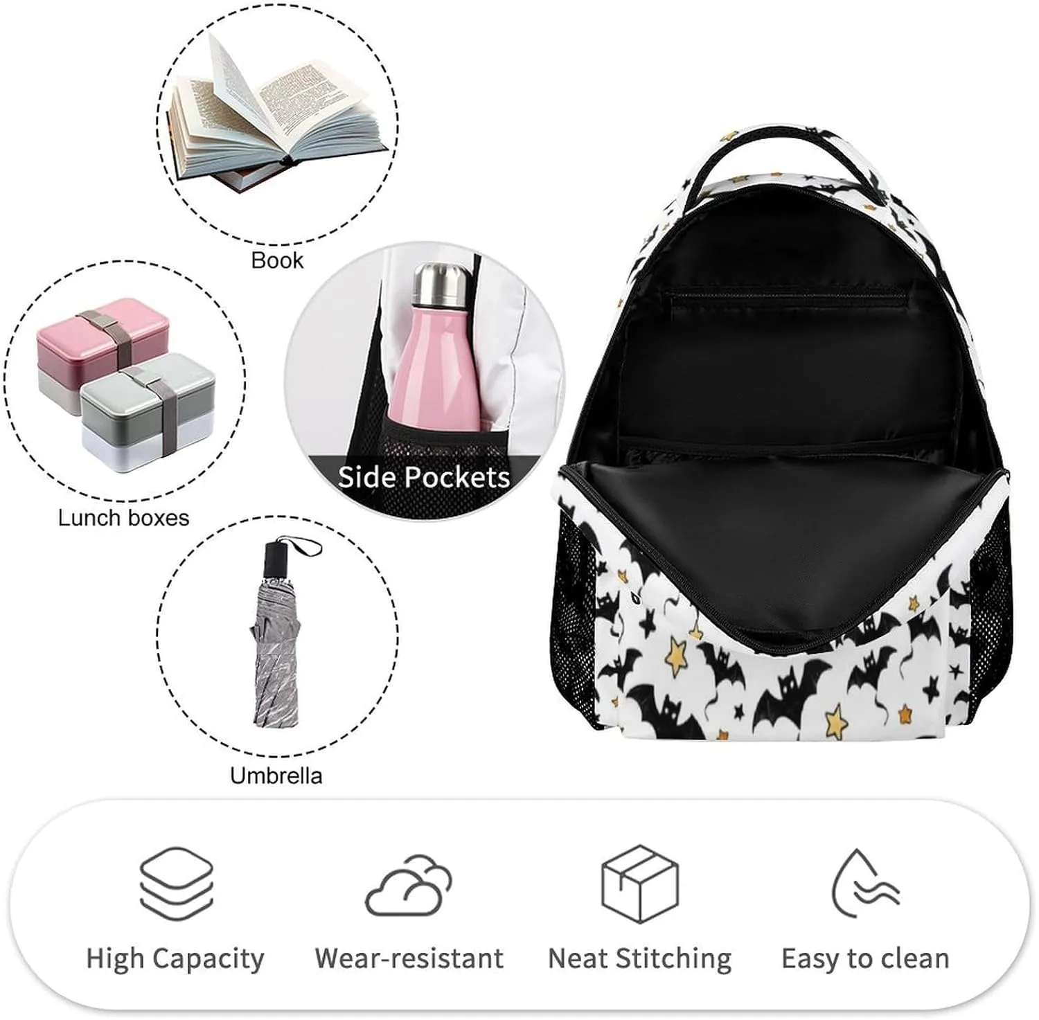 Halloween School Backpack for Kids Girls Boys, 16 Inch Scary Halloween Themed Bookbag, School Backpacks for Students Children, Lightweight, Large Capacity