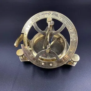 Handcrafted Sundial Compass with Wooden Box Antique Brass Nautical Map Reader 5" Compass for Travelling Camping & Navigation Tool