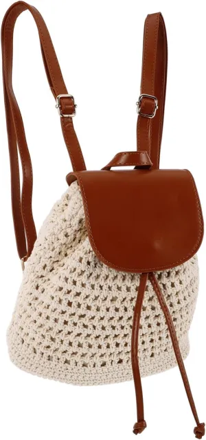 Handmade Crochet Backpack for Women Capacity Woven Beach Bag with Hollow Knit Design Versatile Purse for Casual Outings Travel and Commuting